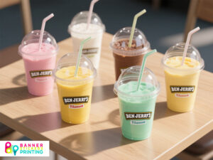 Clear Plastic Cup with Straw Perfect for Refreshing Drinks On the Go banner stickers printing